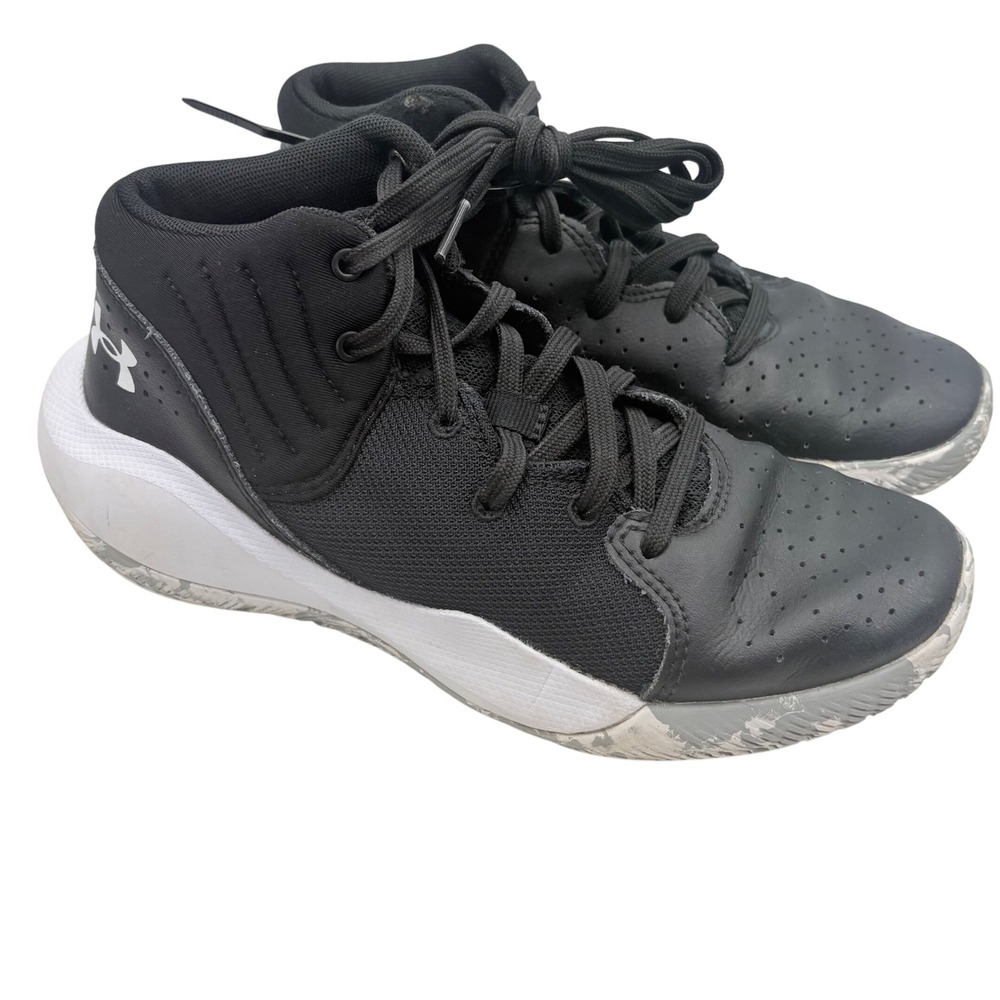 Under Armour Boys Basketball Shoes Black White‎ Logo Youth Size 4.5 Athletic